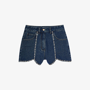 High Waist Denim <b>Shorts</b> with Rivet <b>Decoration</b> Blue Cotton Woven Casual Style Elastic Waist Quick Dry 180g Men's <b>Shorts</b> - Product Image 4