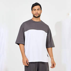 Camiseta de Gran Tamaño para Hombre, con Bloques de Color, Cuello Redondo, Estilo Urbano, Holgada, de Manga Corta, Informal - Product Image 3