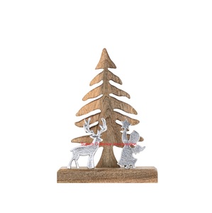 Modern <b>Wooden</b> & Metal Cutout Christmas Tree Tabletop Decoration Festive Displays With Silver Finish And Sturdy Base Home Gift - Product Image 2