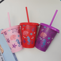Gobelets en plastique personnalisés de 16 oz avec couvercles et pailles, réutilisables, motif hippocampe marin, pour fêtes estivales à la piscine, vente en gros