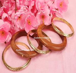Handcrafted Brass and <b>Wood</b> <b>Bangle</b> Set with Natural Finish for Ethnic, Boho, and Contemporary Fashion Jewelry - Product Image 4