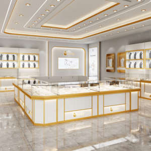 عرض راقي مخصص مجوهرات معدنية ذهبية الجدار خزانة متجر ساعة - Product Image 3