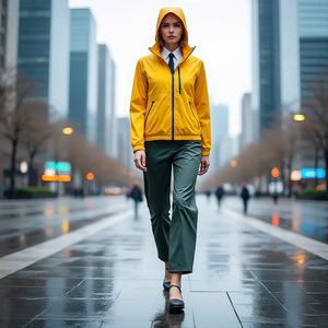 Chaqueta corta cortavientos, pantalones de lluvia, traje para mujer, capucha con chaquetas de bolsillo, pantalón impermeable para mujer, cortavientos de dos piezas para mujer - Product Image 1