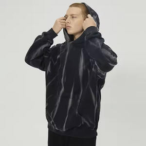 Sudaderas con capucha unisex de gran tamaño con logotipo personalizado 420 gramos de peso pesado 100% algodón Tie-Dye Gradient Black para invierno teñido liso - Product Image 3