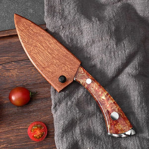 Cuchillo de Cocina Portátil de Acero de Damasco 5 en 1 con Mango de Acrílico con Patrón de Madera para Cortar Carne, Deshuesar, Filetear Pescado, Ideal para Acampar - Product Image 5