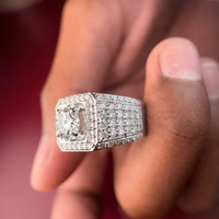 Anillo Redondo de Plata de Ley para Hombre, Chapado en Rodio, con Incrustaciones de Diamantes Moissanite, Accesorio de Joyería Elegante y Duradero