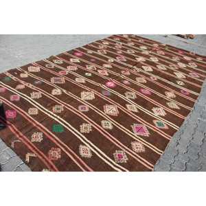 Tapis turc vintage, tapis Kilim 7,7x12,9 pieds, tapis persan brun surdimensionné - Product Image 3