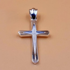 Haute qualité 925 argent Sterling croix forme blanc pendentif 40mm lunette réglage pour résine écrasé opale cendres bricolage fabrication de bijoux - Product Image 1