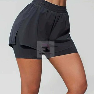 Double Layer Sport Shorts High Waist <b>Elastic</b> Quick Dry Solid Color Shorts Knitted 100% Spandex Polyester Tight Shorts Unisex - Product Image 3