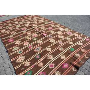 Tapis turc vintage, tapis Kilim 7,7x12,9 pieds, tapis persan brun surdimensionné - Product Image 2