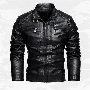 Chaqueta de Cuero para Hombre, Otoño Invierno, Chaqueta de Motociclista de Cuero Sintético, Chaqueta Casual de Moda Masculina con Cuello Alto - Product Image 4