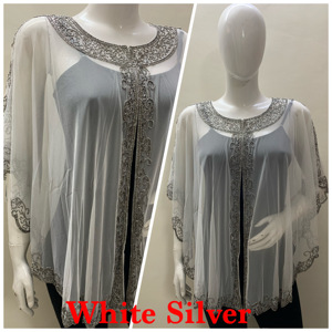 Exclusive High Quality Plus Size Net Women's Poncho <b>Shrug</b> Office Casual Hand Beads Sequins Embroidery Evening Party Holidays - Product Image 6