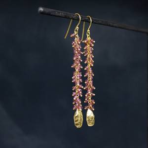 Boucles d'oreilles pendantes créoles bohèmes, élégantes et tendance, en pierre précieuse naturelle grande taille, grenat brut, pierre de naissance de janvier, plaqué argent, cadeau pour elle - Product Image 1