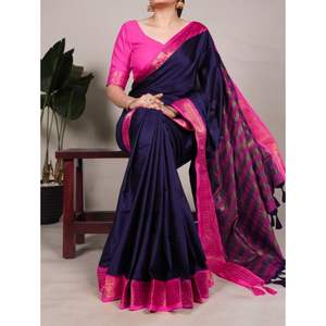 Sari de Algodón y Seda para Mujer, Elegante Vestido de Trabajo con Blusa, Ropa Femenina para Fiestas, Festivales y Uso Diario, Sari de Algodón Suave - Product Image 1