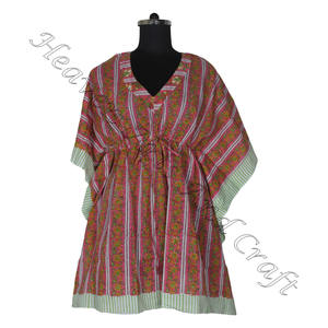 Kaftan de algodón con estampado de bloque de mano de alta calidad, Kaftan indio hecho a mano de verano, Abaya Kaftan árabe Jalabiya estilo corto Dubai - Product Image 2