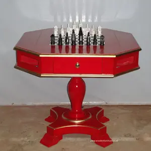 Antique Game Table Mogno Pintado Xadrez Mesa Set Made in Jepara Central Java Indonésia para Estilo Francês Home Furniture