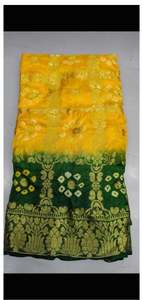 Elegante Sari Bandhej de Seda con Arte Étnico, Clásico Sari Bandhani de Seda con Arte, al Mejor Precio del Fabricante de la India - Product Image 6