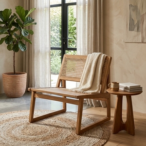 Gili Low Chair Single Anyam Solid Wood Woven Lounge Chair Rattan Backrest <b>Armchair</b> For Living Room Setup Art Design - Product Image 2
