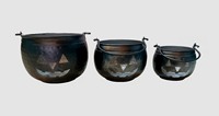 Set Pot Bunga Labu Halloween Hitam dengan Gagang, Lapisan Powder Coated, Ramah Lingkungan, Tahan Lama, Dekorasi Rumah/Taman Luar Ruangan/Dalam Ruangan