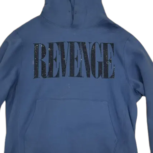 Sweat à capuche bleu surdimensionné avec strass vengeance lettre imprimer Streetwear unisexe coton lourd pull Hip Hop mode Style sweats à capuche - Product Image 5