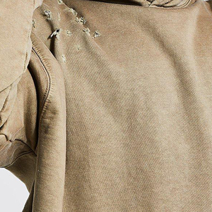 Sweat à capuche surdimensionné pour homme en coton 100% avec broderie de patchs usés, impression numérique, style streetwear personnalisé, poche sur les manches, pour l'hiver - Product Image 4