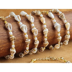Boho Style <b>Gold</b> Plated <b>Bracelet</b> with Natural Shell <b>Beads</b> and Pearl Accents Resale Pearl <b>Bracelets</b> & Bangles - Product Image 2