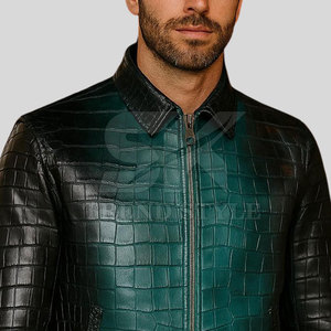 Veste en cuir texturé croco tendance pour homme, coupe ajustée, élégante, pour un style décontracté en plein air, veste en cuir croco de haute qualité pour homme - Product Image 3