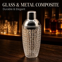 Shaker à cocktails en verre gaufré avec couvercle métallique, ensemble de 3 verres à mélanger pour bar à domicile, fête, préparation de cocktails, OEM ODM, vente en gros