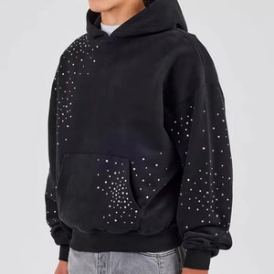 Sweatshirt Unisex Hoodies <b>Black</b> Cotton Oversized Acid Wash <b>Hoodie</b> Heavyweight Sun Faded Distressed Rhinestone <b>Zip</b> <b>up</b> Hoodies - Product Image 2