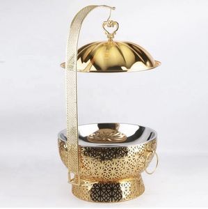 Grand chauffe-plats en acier inoxydable fini en cuivre de conception arabe traditionnelle pour la restauration et les hôtels - Product Image 5