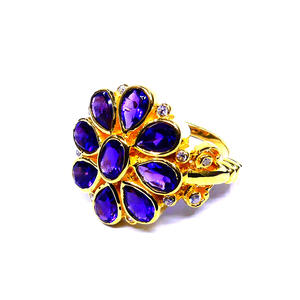 Wedding Wear 925 Sterling Silver <b>Gold</b> Plated Vermeil Amethyst Gemstone Women Wear Classic Unique <b>Ring</b> - Product Image 1