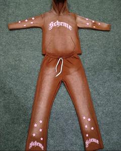 ชุดวอร์มล้างกรดแบบสวมหัวของผู้ชาย2ชิ้นชุดวิ่งแบบเรียงซ้อนโลโก้เทอร์รี่กางเกงวอร์มและชุดมีฮู้ด - Product Image 2