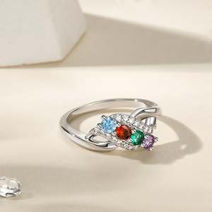 Jeulia Family Birthstone Swirl Cluster <b>Ring</b> in Sterling <b>Silver</b> for Anniversary - Product Image 5