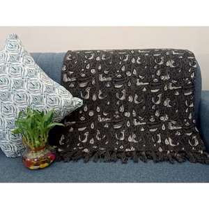 Manta de tiro de lana de lujo moderna tejida a mano Bhujodi indio impreso Color sólido para decoración del hogar sala de estar - Product Image 1