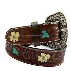 Cinturón de herramientas de cuero occidental de grano completo tallado y pintado a mano de diseño único de excelente calidad para hombres y mujeres - Product Image 4