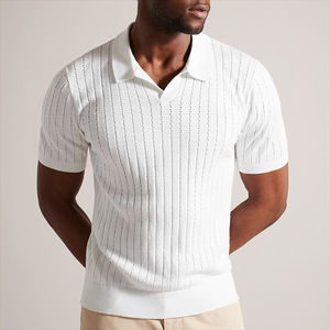 2024 Polo de punto de seda para hombre de manga corta de color sólido al por mayor personalizado ropa de verano de alta calidad - Product Image 6