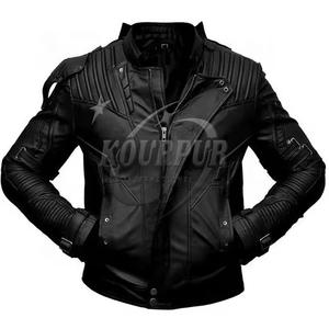 Chaqueta de cuero negro de alta calidad para hombre con tela de lona con cuello levantado de diseño clásico-Chaqueta de cuero de diseñador para niño nuevo - Product Image 6