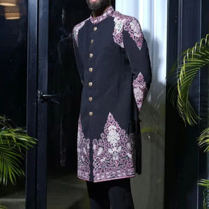 2025 @ Indian/Pakistani Groom Black Sherwani & Pant <b>Dress</b> with Embellished Crystal Glass Beads Dabka Pearls Work for Wedding - Product Image 1