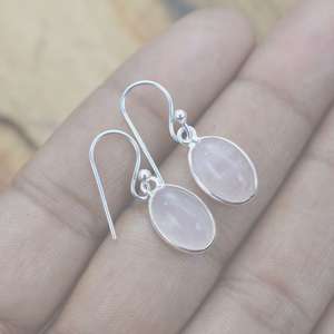 Quartz rose 925 argent Sterling plaqué or boucles d'oreilles goutte à la main bijoux de fête cadeau pour les femmes - Product Image 1
