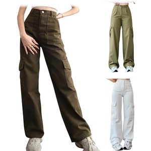 Pantalons Odm personnalisés Odm à taille élastique pour femmes Pantalons cargo à motif uni Pantalons en tissu de coton Pantalons cargo de style sport - Product Image 2