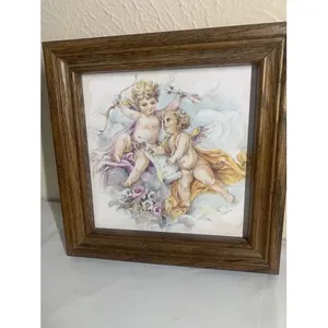 Azulejo de cerámica de querubín pintado a mano arte de pared enmarcado azulejo decorativo de pared en marco - Product Image 1