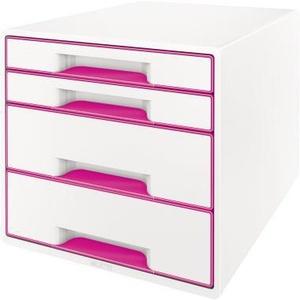 Leitz WOW CUBE 4-<b>Drawer</b> Desktop Organizer White Housing with Pink/White <b>Drawers</b> Polystyrene DIN A4 Size - Product Image 1