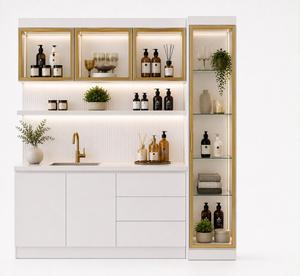 Meuble de rangement moderne de luxe sur mesure pour salon de beauté et hôpital/centre commercial, avec étagères vitrées, meuble sous-évier et boîte à lumière – Vente directe usine - Product Image 2