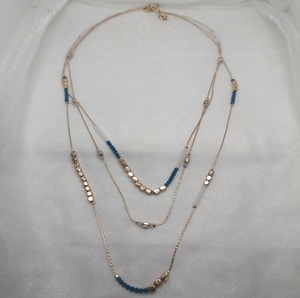 Pieza de cuello de cadena de cuentas doradas y azules de múltiples hebras para niñas Collar de cuentas de cadena de múltiples capas de moda - Product Image 2