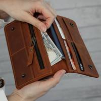 Dompet Lipat Kulit Asli Minimalis Vintage Desain Khusus 2024, Tempat Kartu Wanita Panjang Mewah Anti Maling