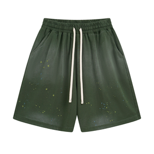 OEM Custom Mens Shorts Vintage Sun Dye Fade Sweat Cotton Shorts Raw Edge Puff Printing Men's Acid Wash Shorts - Product Image 1