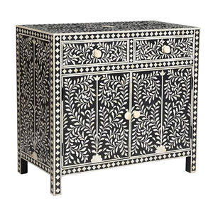 Black And White Bone Inlay <b>Drawers</b> With <b>3</b> <b>Drawers</b> Floral Pattern Bone Inlay <b>Drawers</b> With Bone Knobs - Product Image 2