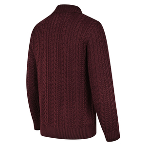 Customizable Men's Maroon <b>Cable</b> <b>Knit</b> High Neck <b>Sweater</b> Solid Pattern Breathable Anti-Wrinkle Anti-Shrink Front Logo 100% Cotton - Product Image 4