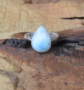 Bague d'éternité en vermeil en argent sterling 925 faite à la main Design classique unique avec incrustation de lunette en pierre précieuse de Larimar naturel - Product Image 3