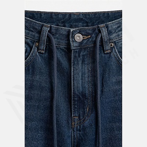 Jean baggy personnalisé pour homme, coupe droite, en denim brut de coton, avec boutons décoratifs, respirant, motif uni, automne/hiver - Product Image 4